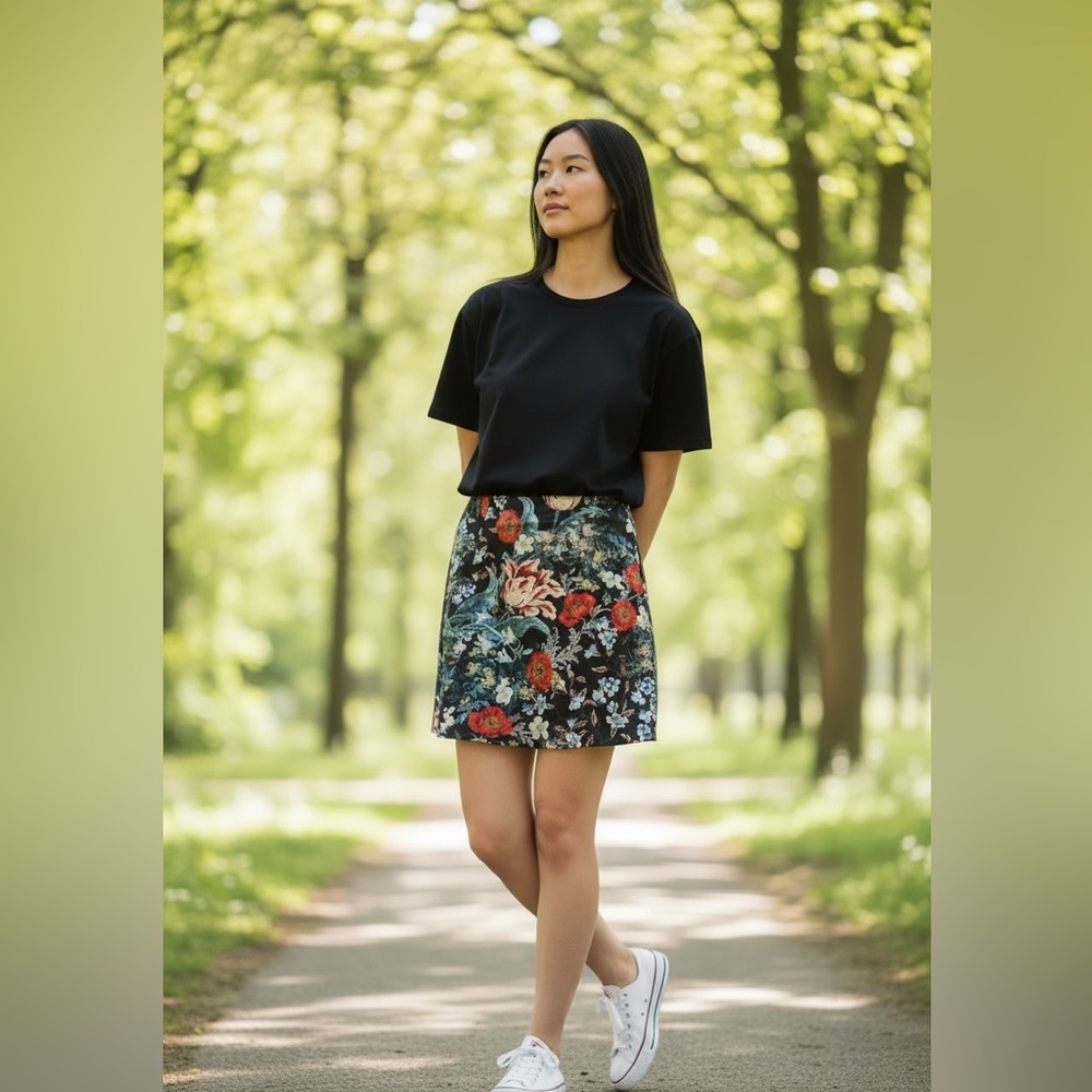 MINKPINK Floral Mini Skirt flowers Black - Picture 12 of 14